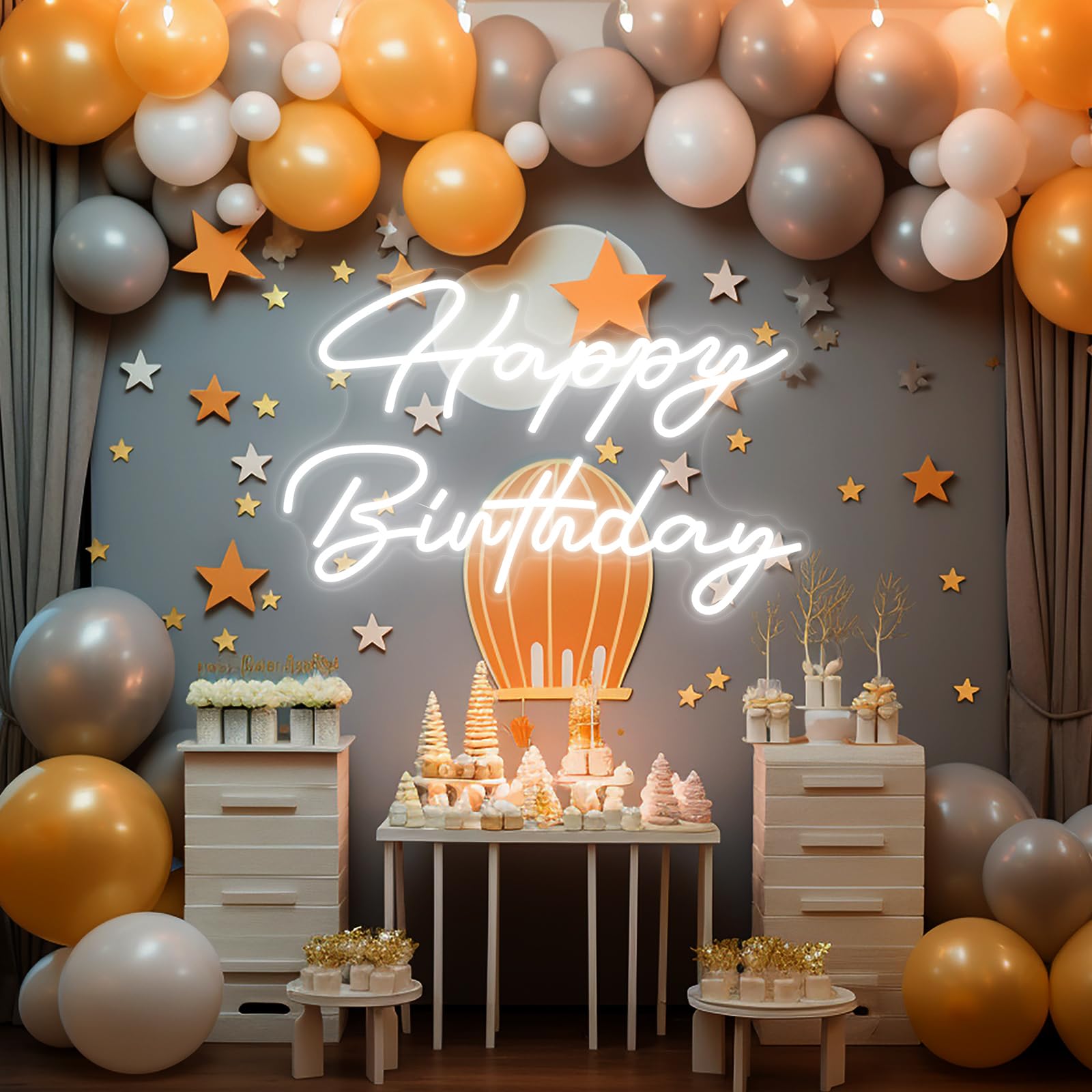 Tujoe neon sign illuminated for vibrant birthday celebrations.