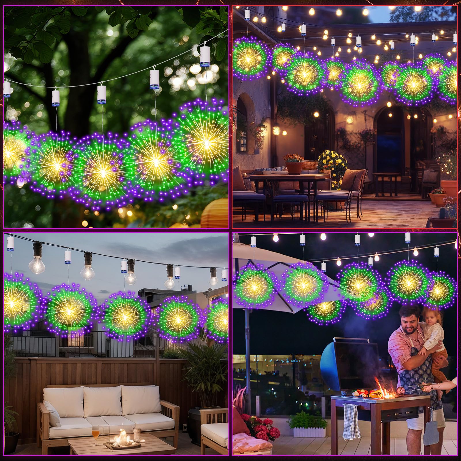 Tujoe Mardi Gras firework light with 225 bulbs for bright shine