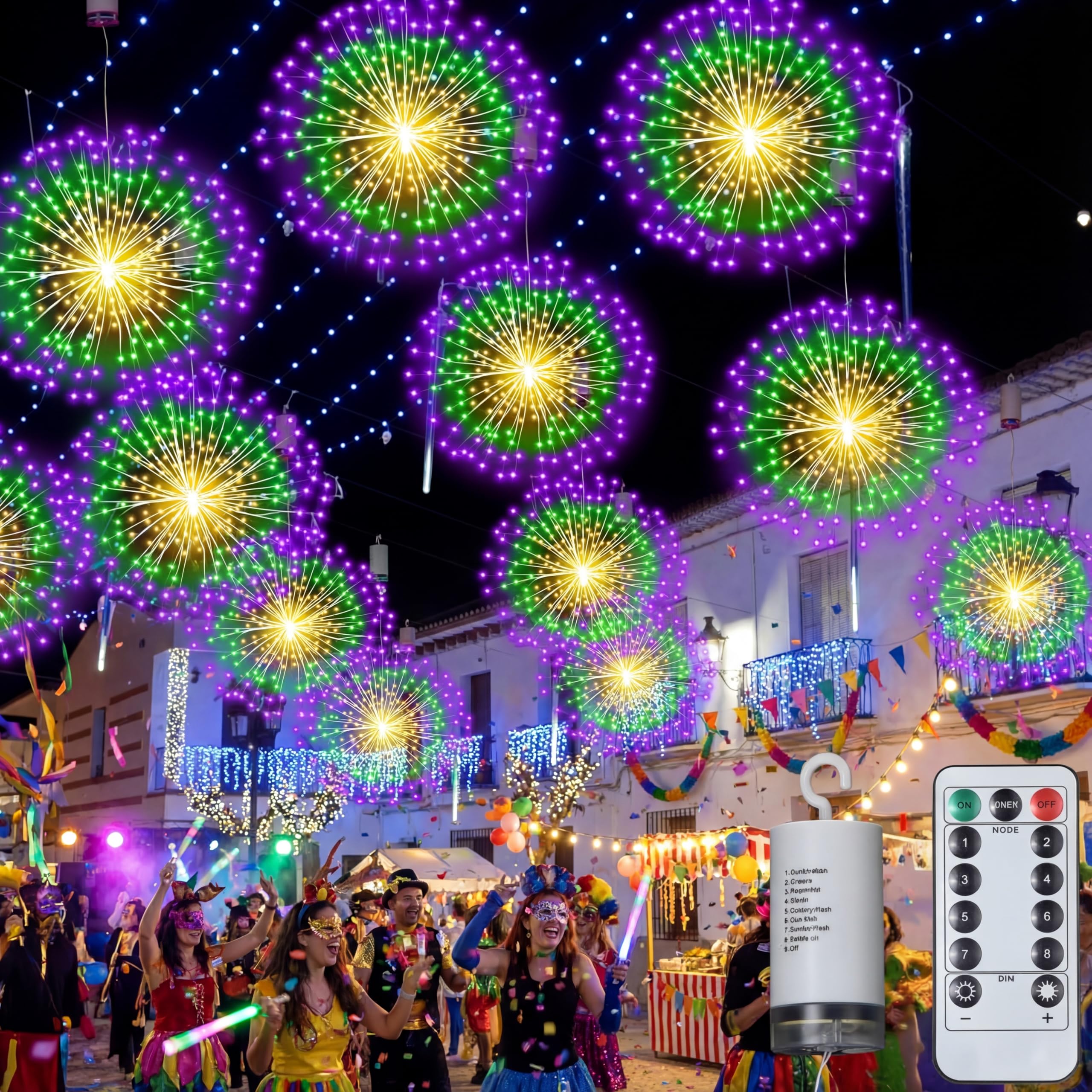 Tujoe Mardi Gras firework light in green sphere for vibrant outdoor decor