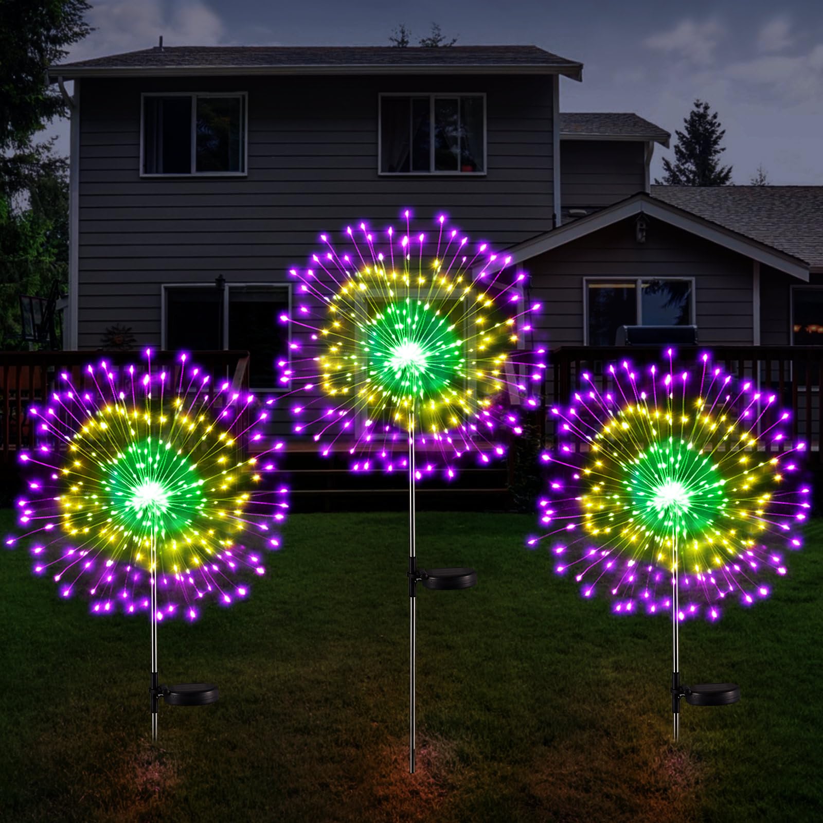 Tujoe Mardi Gras 120-LED solar lights brighten outdoor spaces with carnival charm.