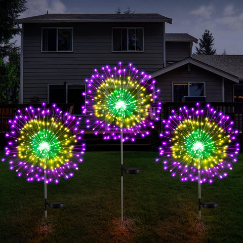 Tujoe Mardi Gras 120-LED solar lights brighten outdoor spaces with carnival charm.