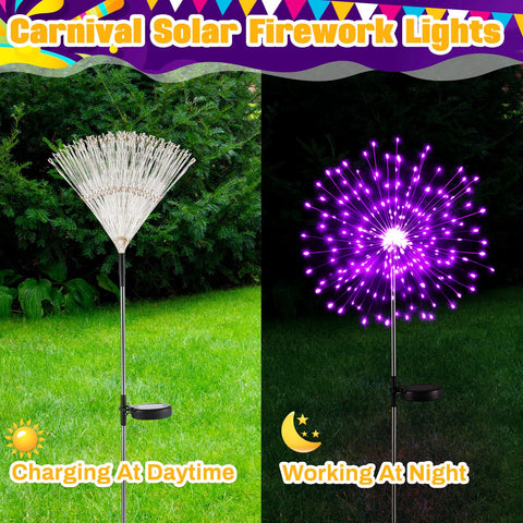 Tujoe Mardi Gras solar firework lights on walkway offer safe, eye-catching illumination.