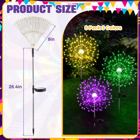 Tujoe Mardi Gras yellow solar firework lights add cheerful glow to patios and paths.