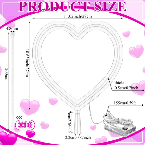 Tujoe pink heart LED neon sign powered by USB or battery for flexible setup