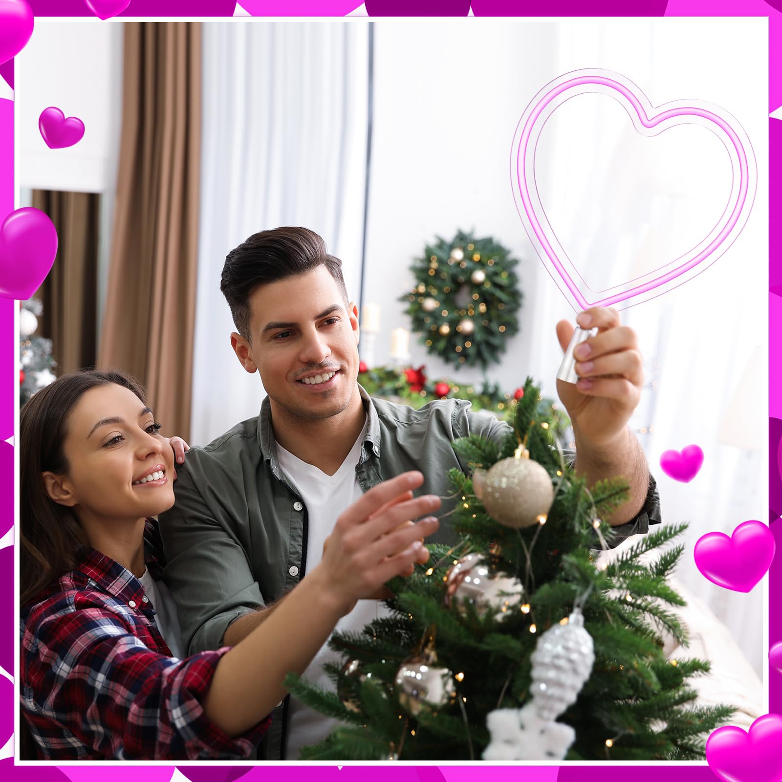 Tujoe PVC heart neon decor shines with a warm pink hue