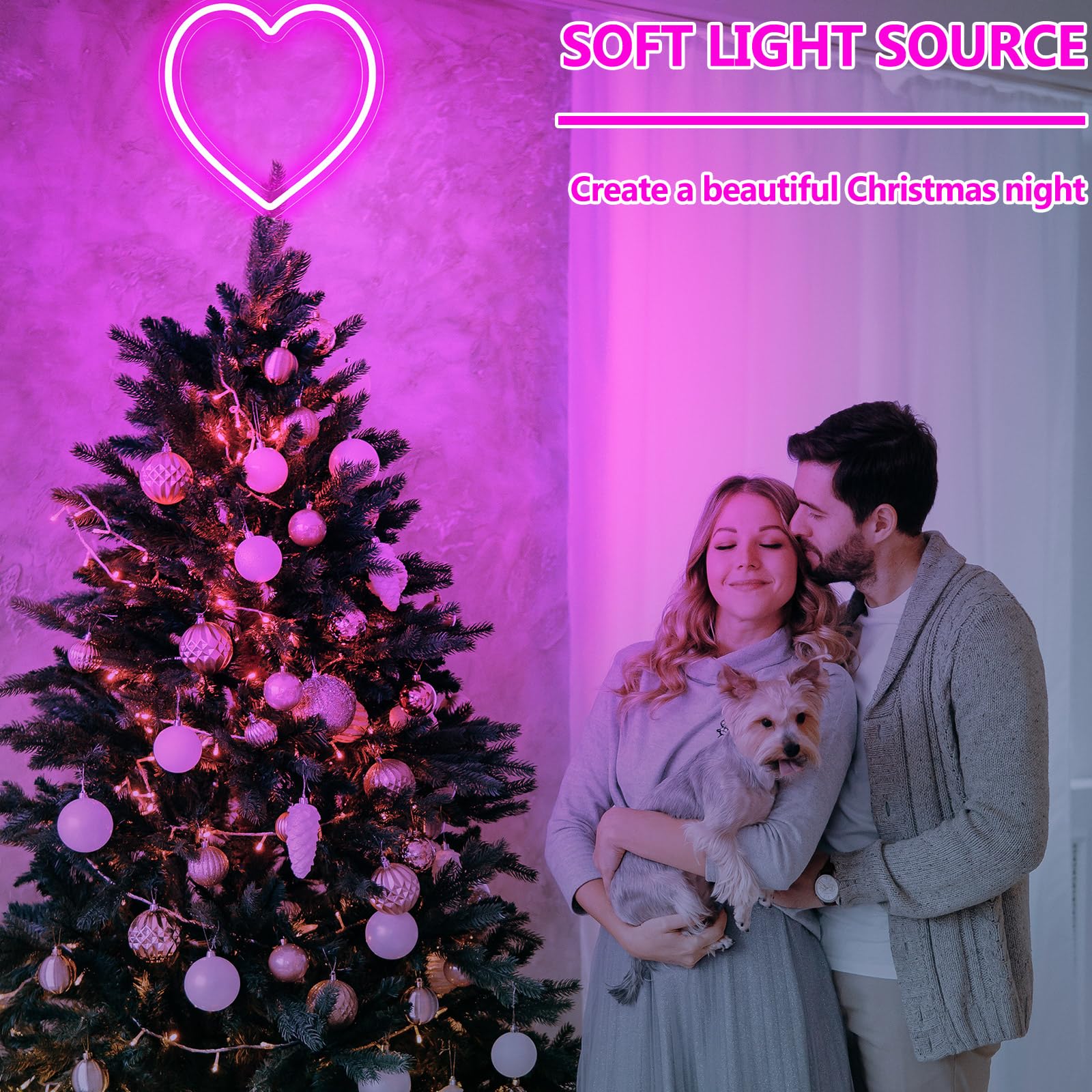 Tujoe soft pink glow heart neon decor for cozy home ambiance
