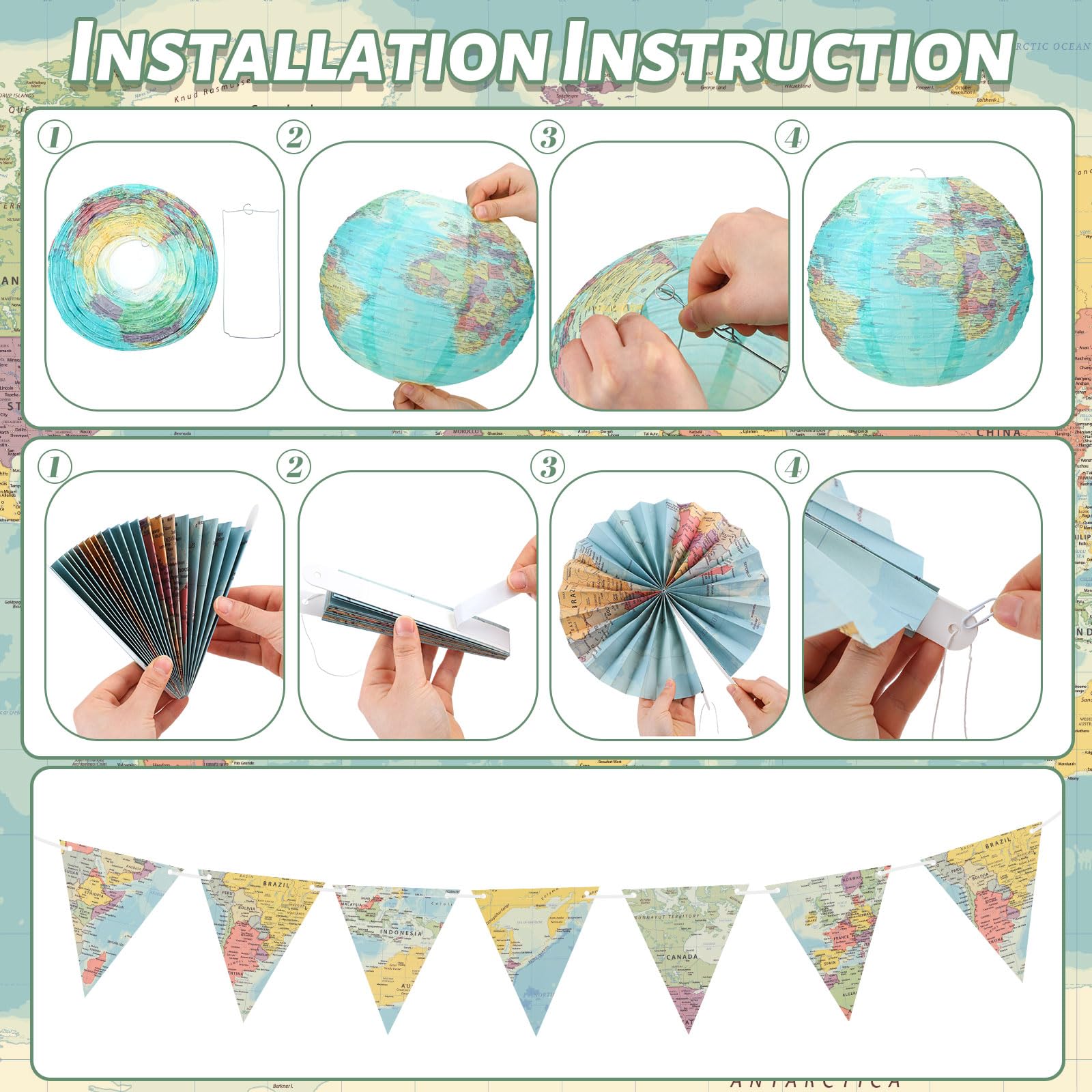 Tujoe World Map hanging fan 16in delivers bold focal points for travel themes