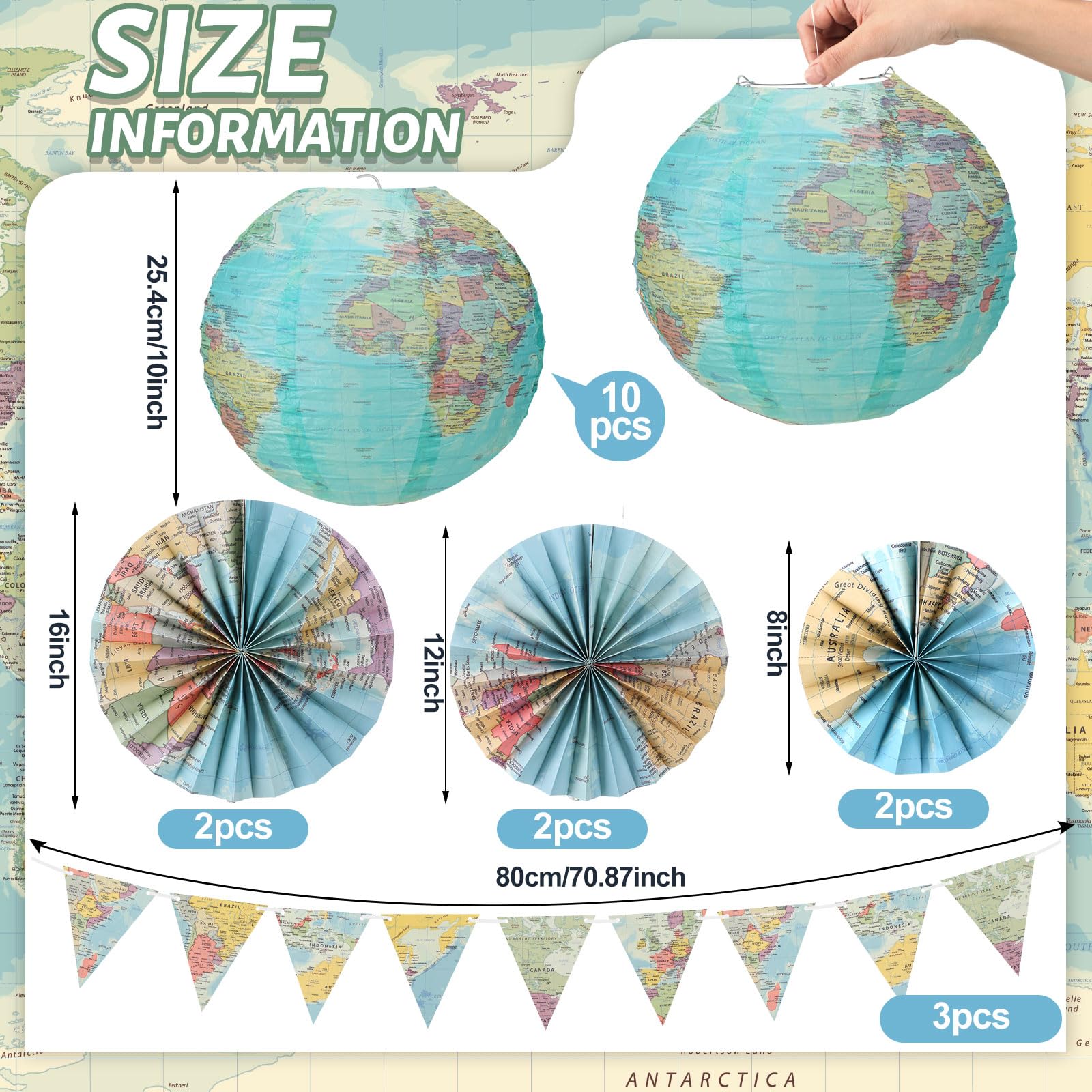 Tujoe World Map hanging fan 8in adds dimension and easy setup to walls