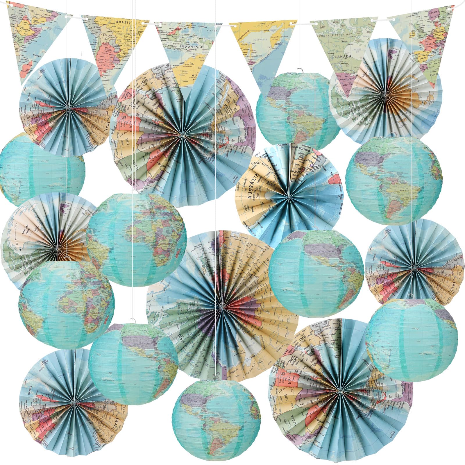 Tujoe World Map lanterns 10in add colorful, quick-to-hang ceiling decor for classrooms