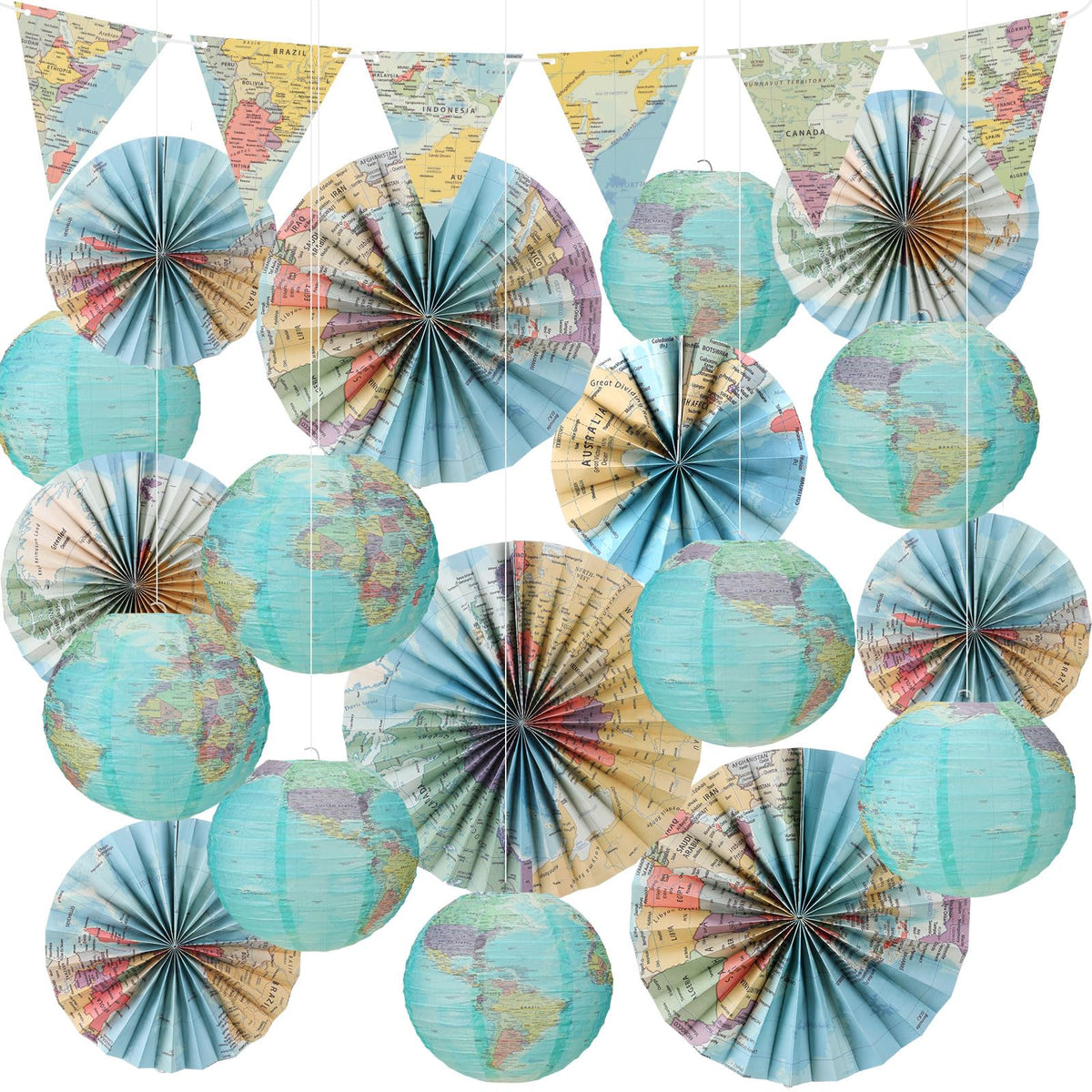 Tujoe World Map lanterns 10in add colorful, quick-to-hang ceiling decor for classrooms