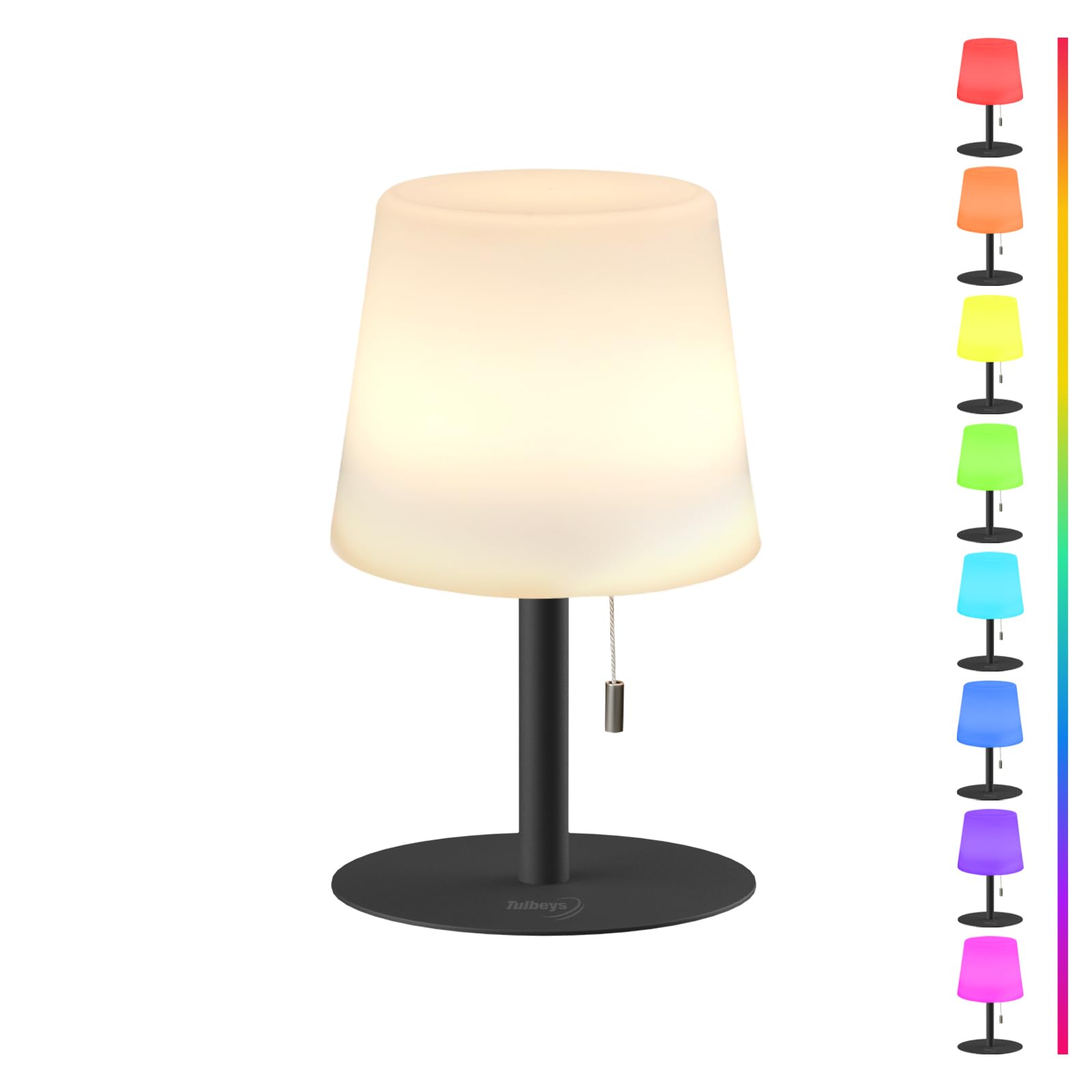 Tulbeys warm RGB cordless lamp outdoors for flexible patio lighting.