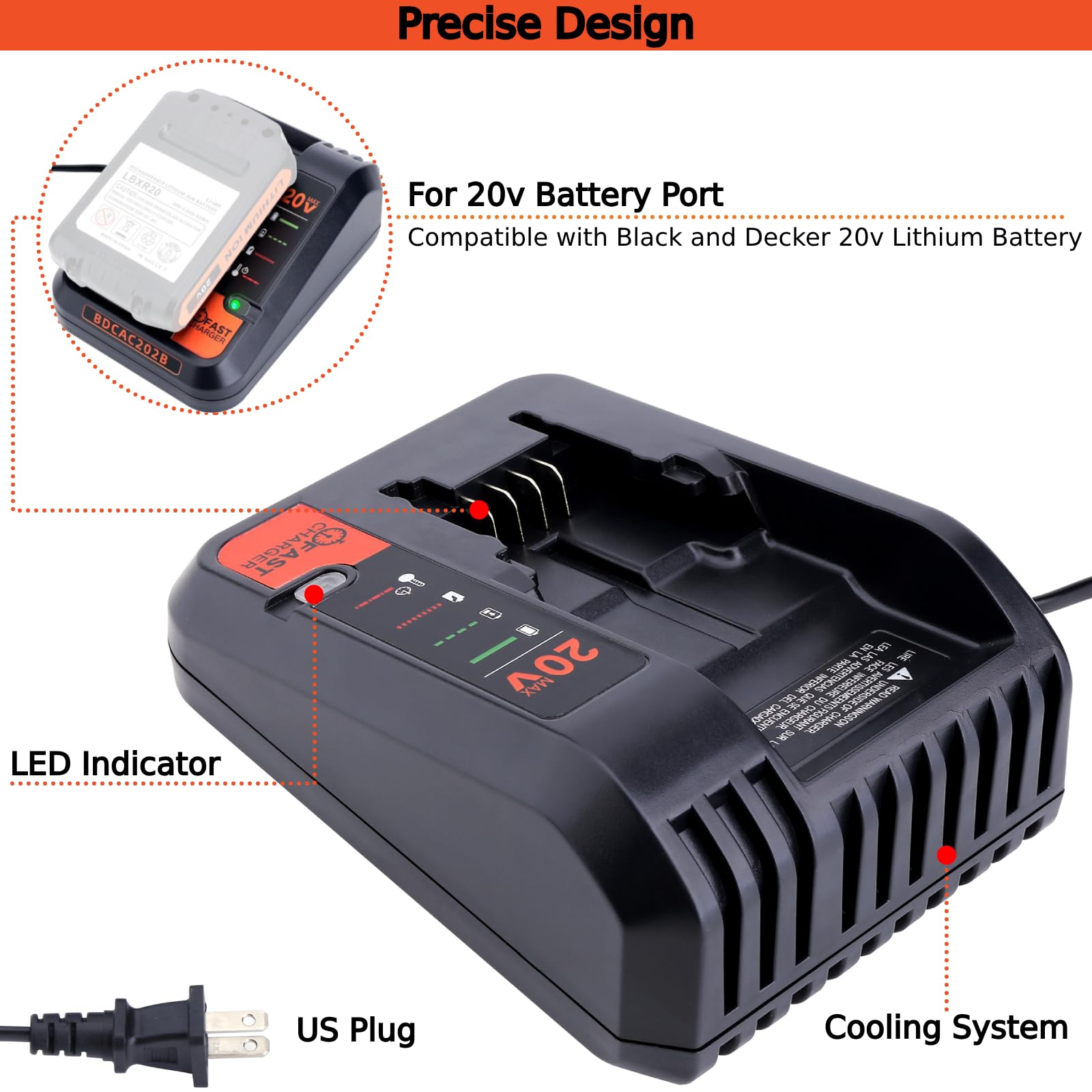 Built-in cooling fin on Tulepowceeng BDCAC202B reduces heat during charging.