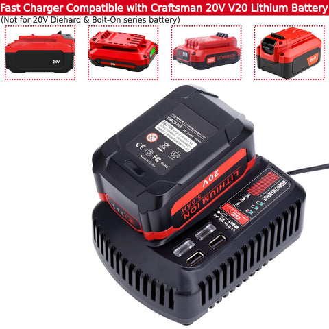 Tulepowceeng CMCB104 fast charger side ports, versatile connections for 20V batteries.