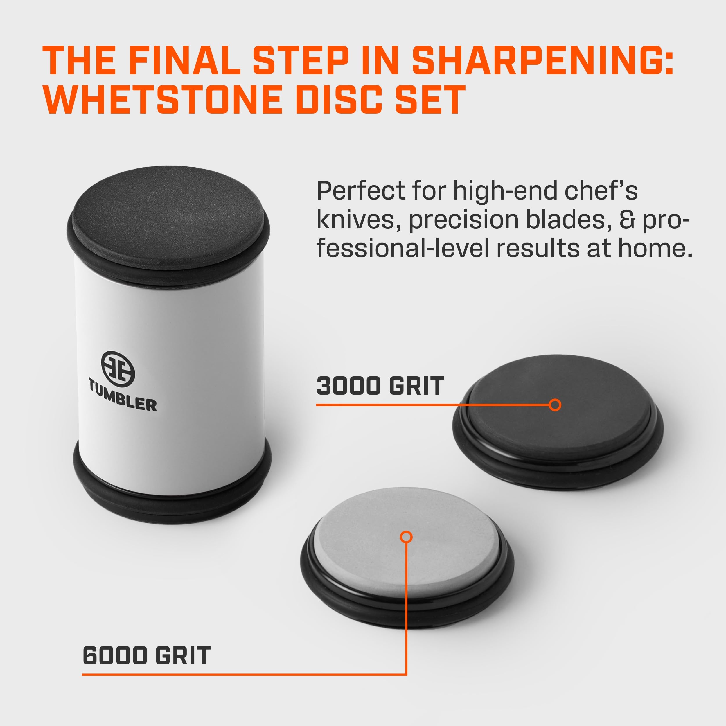 Tumbler Pro whetstones removable disc system enabling customizable sharpening
