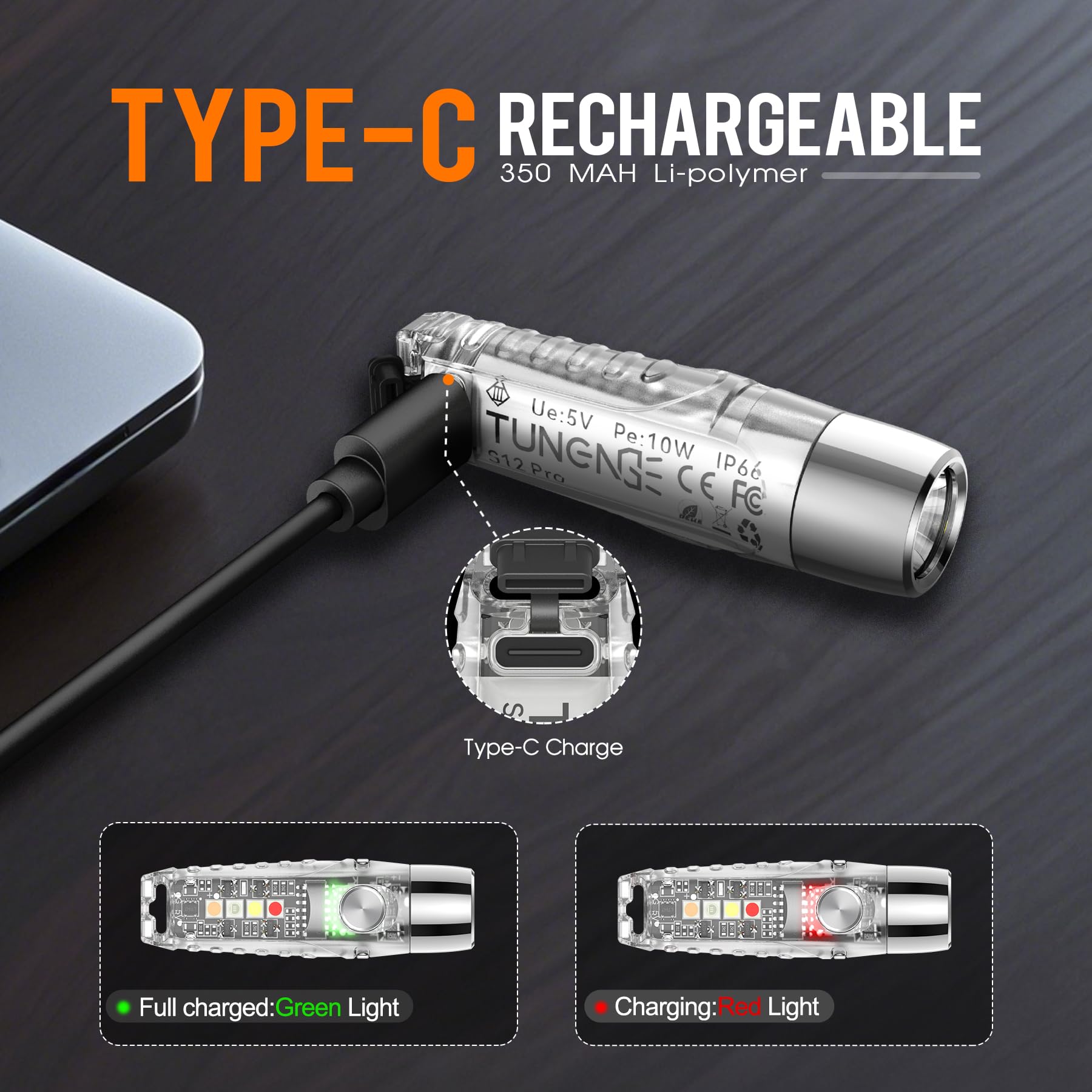 TUNENGE S12Pro 365nm UV mode enables surface inspection for notes and stains.