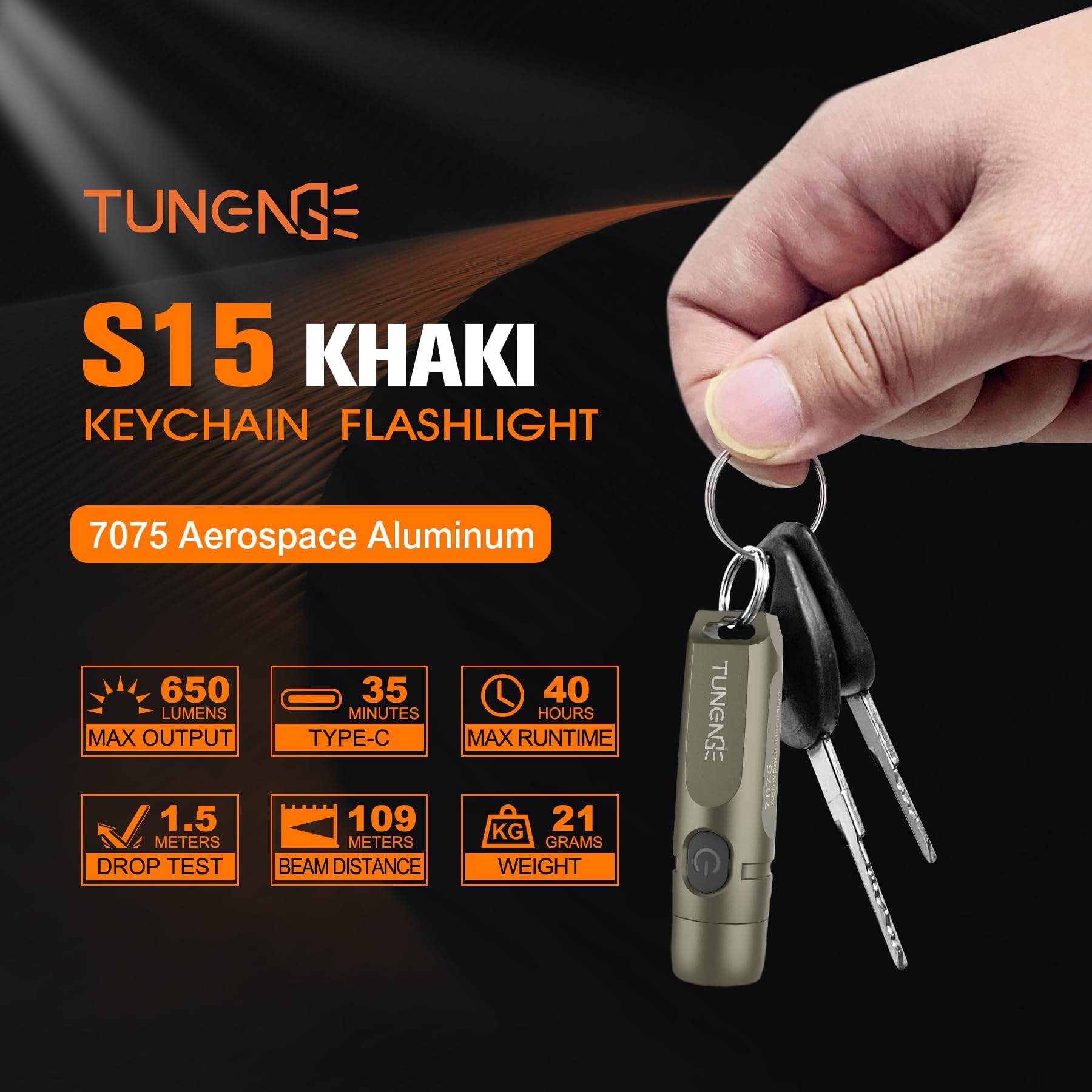 TUNENGE S15 aluminum 7075 body with IP66 rating withstands rain and rugged use.
