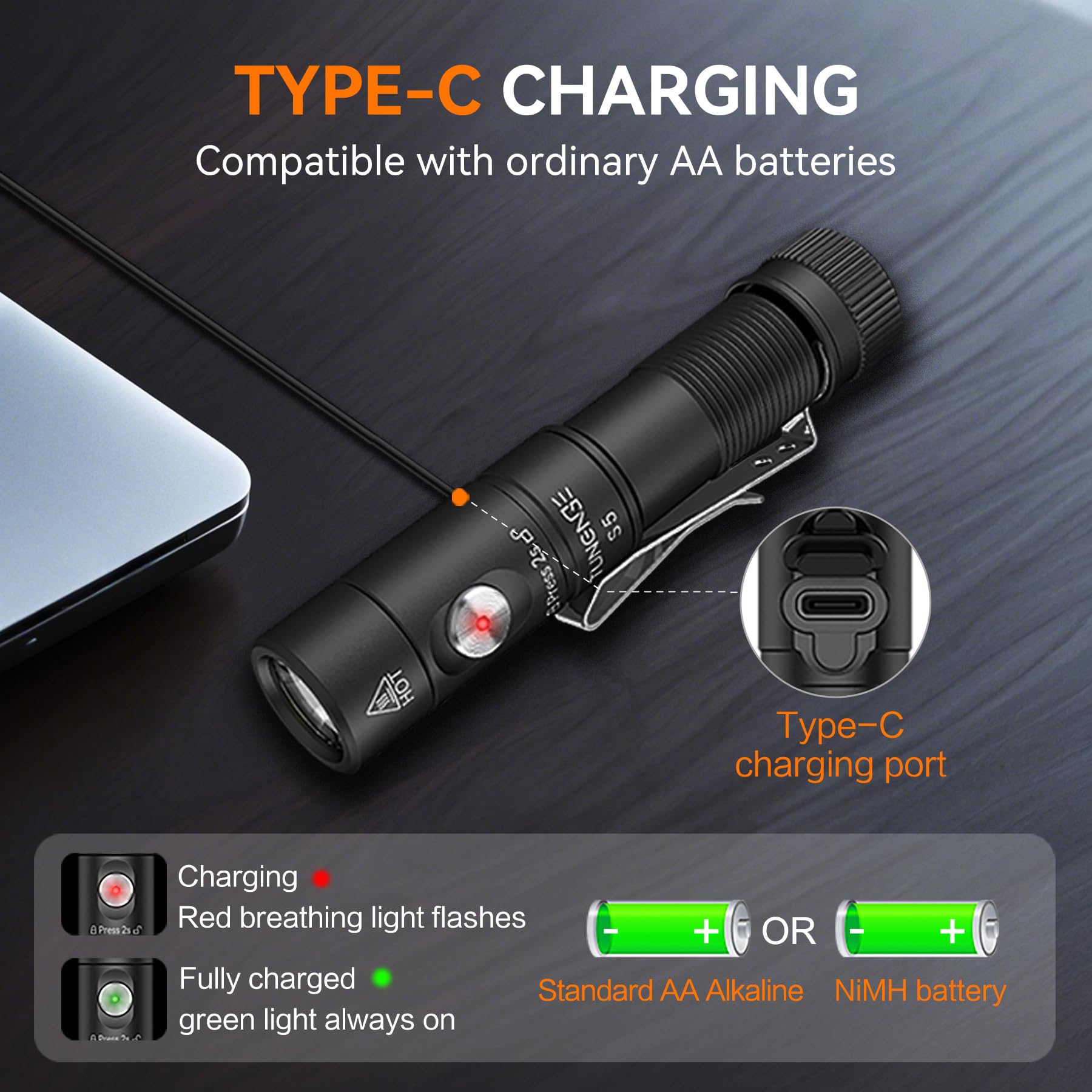 TUNENGE S5 magnetic tail attached to a metal surface for hands‑free lighting