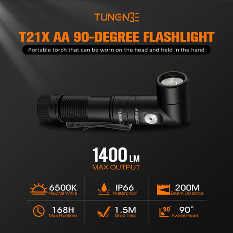 TUNENGE T21X 90 degree head enables hands-free task lighting.