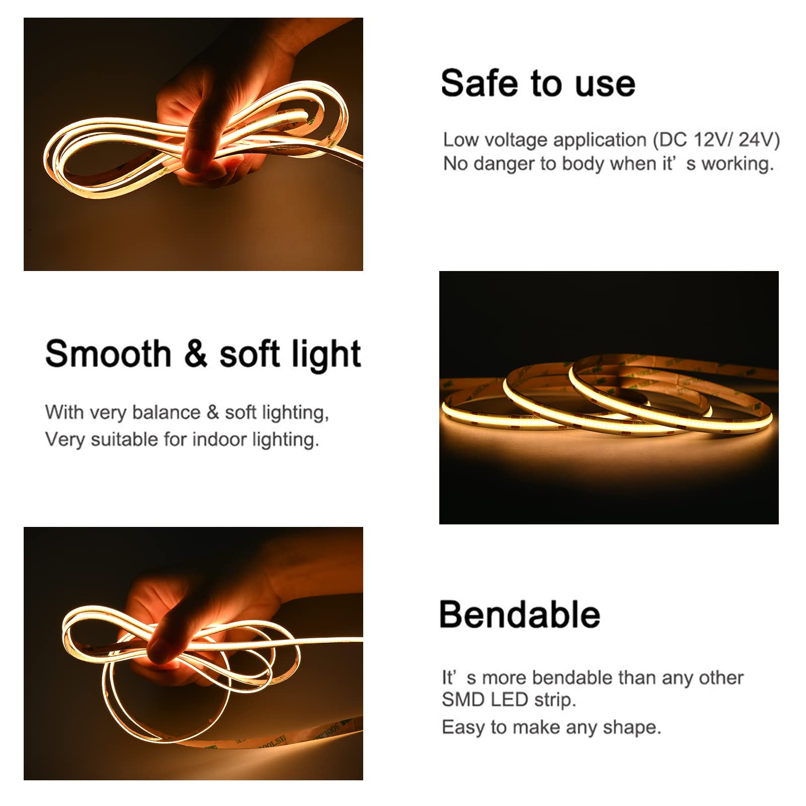 TUNICHX COB LED strip cuttable every 25 mm for custom lengths in any setup