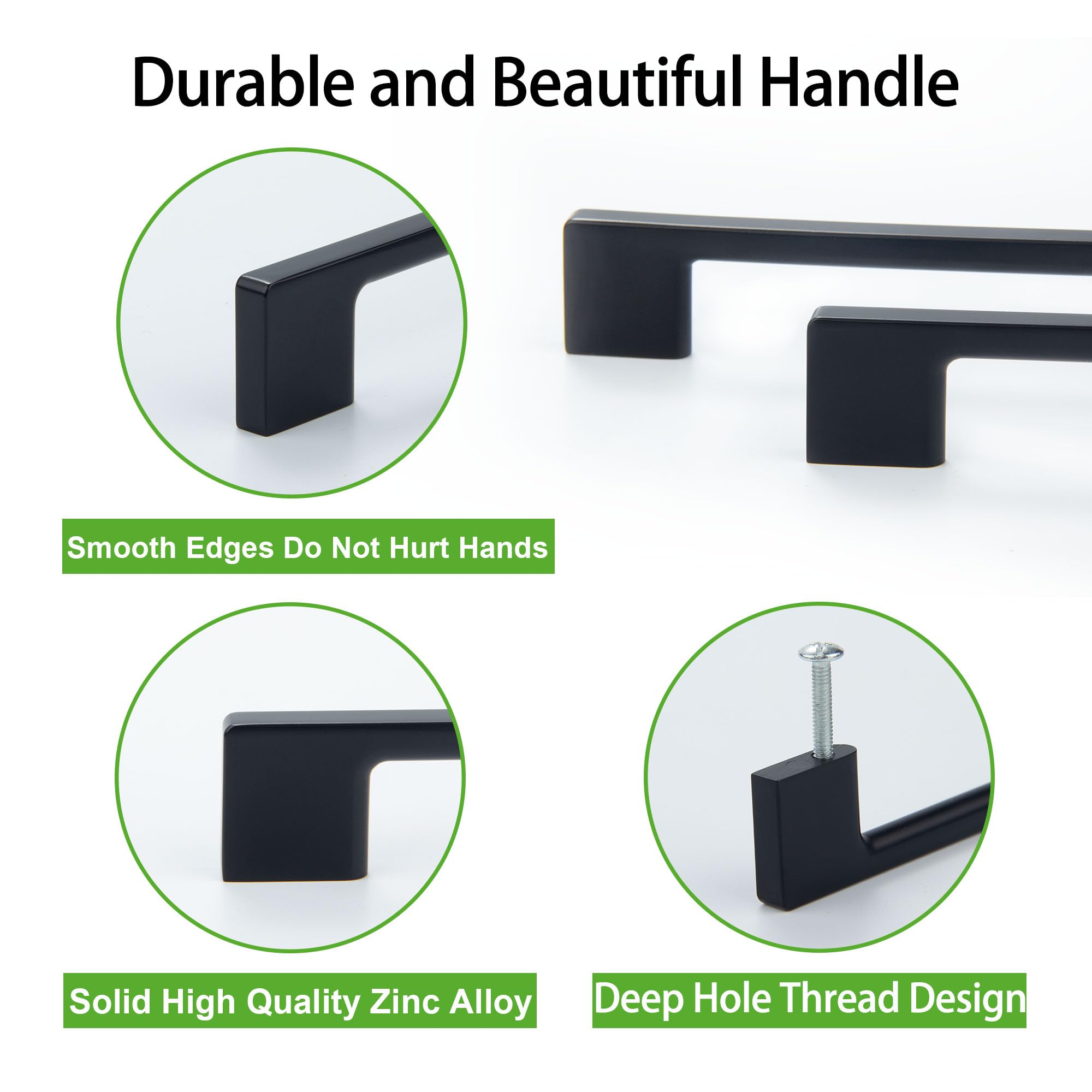 TUNNY 5in matte black handle close up highlighting durable finish and edges.