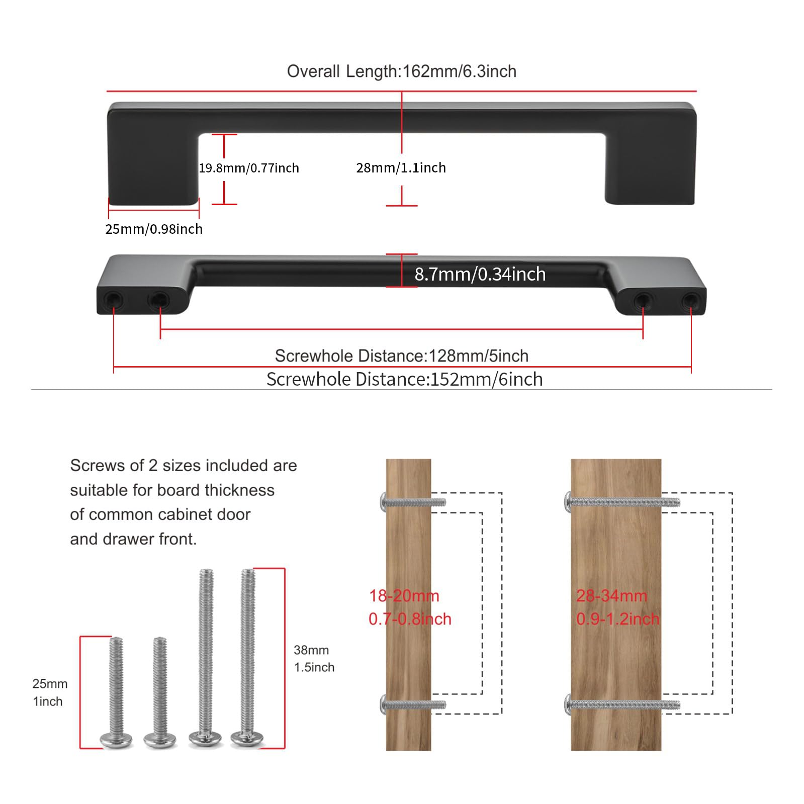 TUNNY classic cabinet handle in matte black, side view showing slim profile and grip.