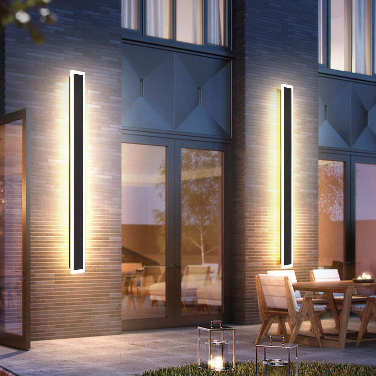 TUORD 2Pack 39inch rectangular black outdoor wall light provides balanced porch illumination.