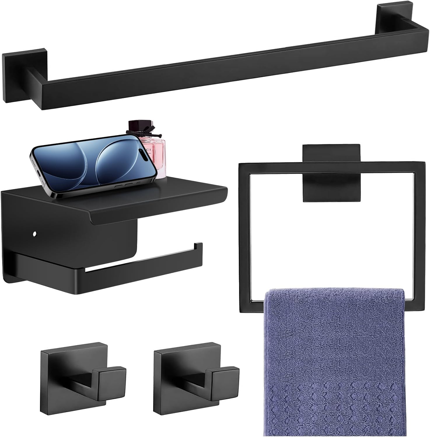 Tupello matte black 16-inch towel bar for a sleek organized bathroom