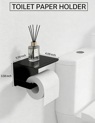 Tupello matte black toilet paper holder keeps essentials within reach.