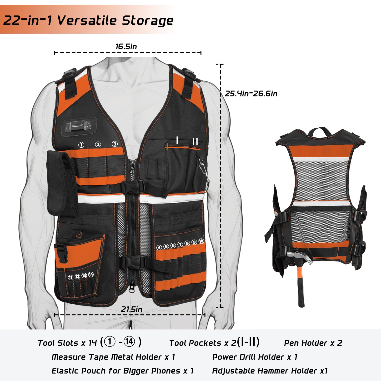 TURAND 22-pocket layout helps organize tools efficiently on site