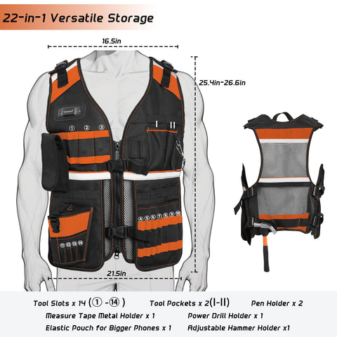 TURAND 22-pocket layout helps organize tools efficiently on site