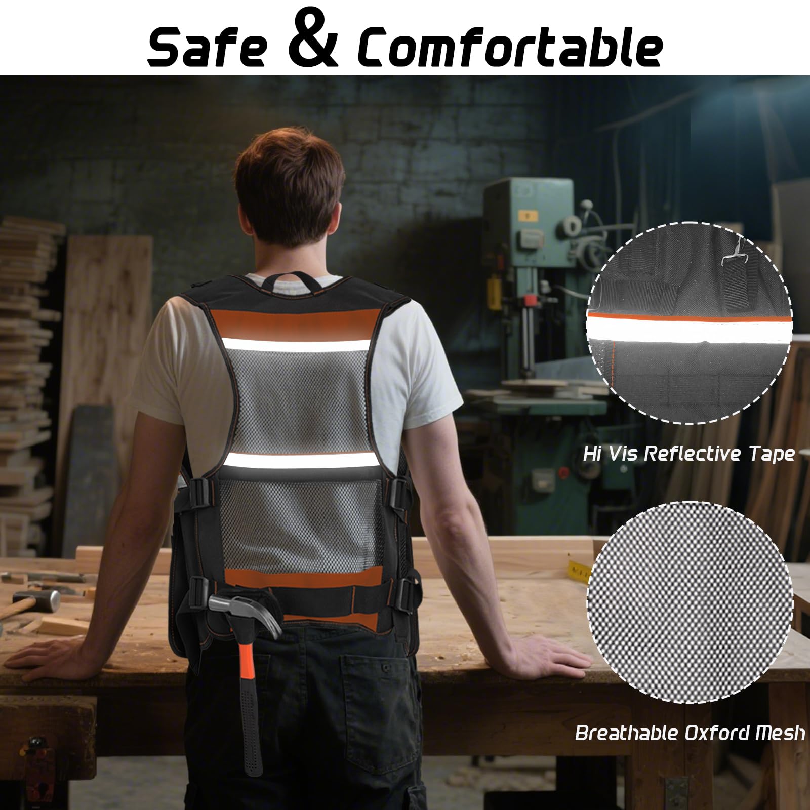 TURAND adjustable size vest fits various poses from climbing to kneeling
