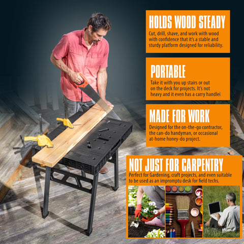 Turboforce portable folding workbench compact design ideal for tradespeople
