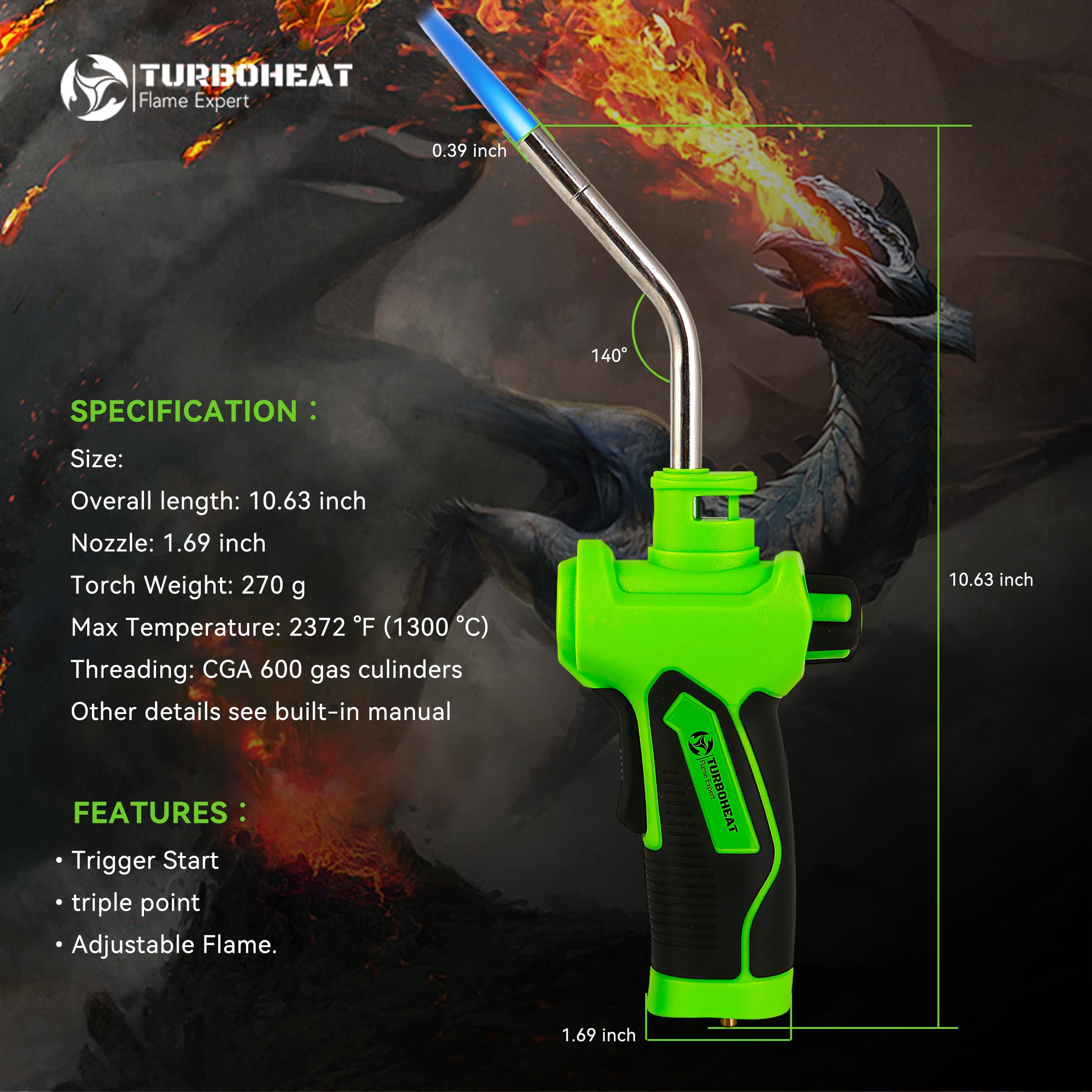 Turboheat ergonomic rubber-grip handle designed for comfortable long use.