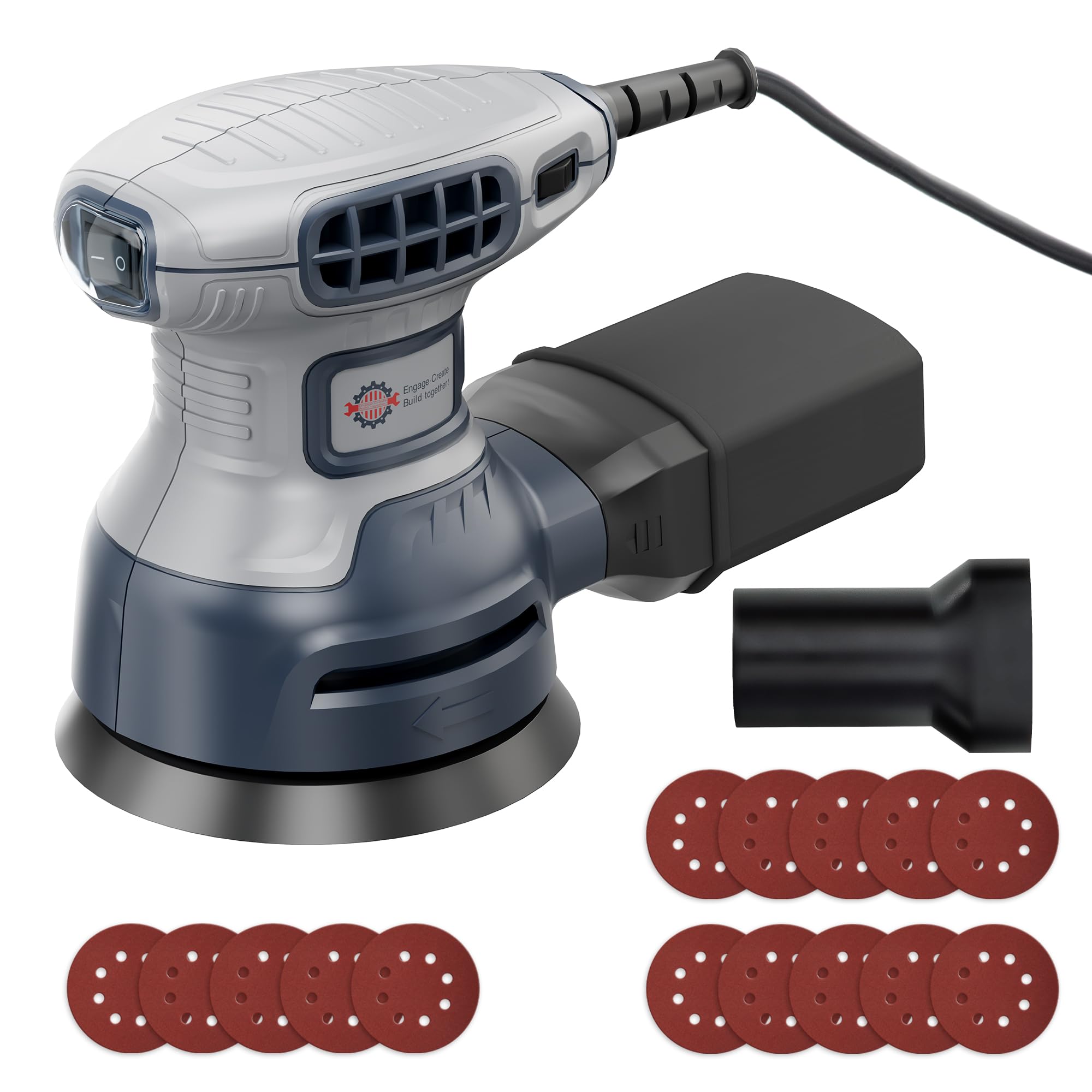 TurboVolt 5-Inch sander with BrakeSnap showing 1-second stop for a flawless finish
