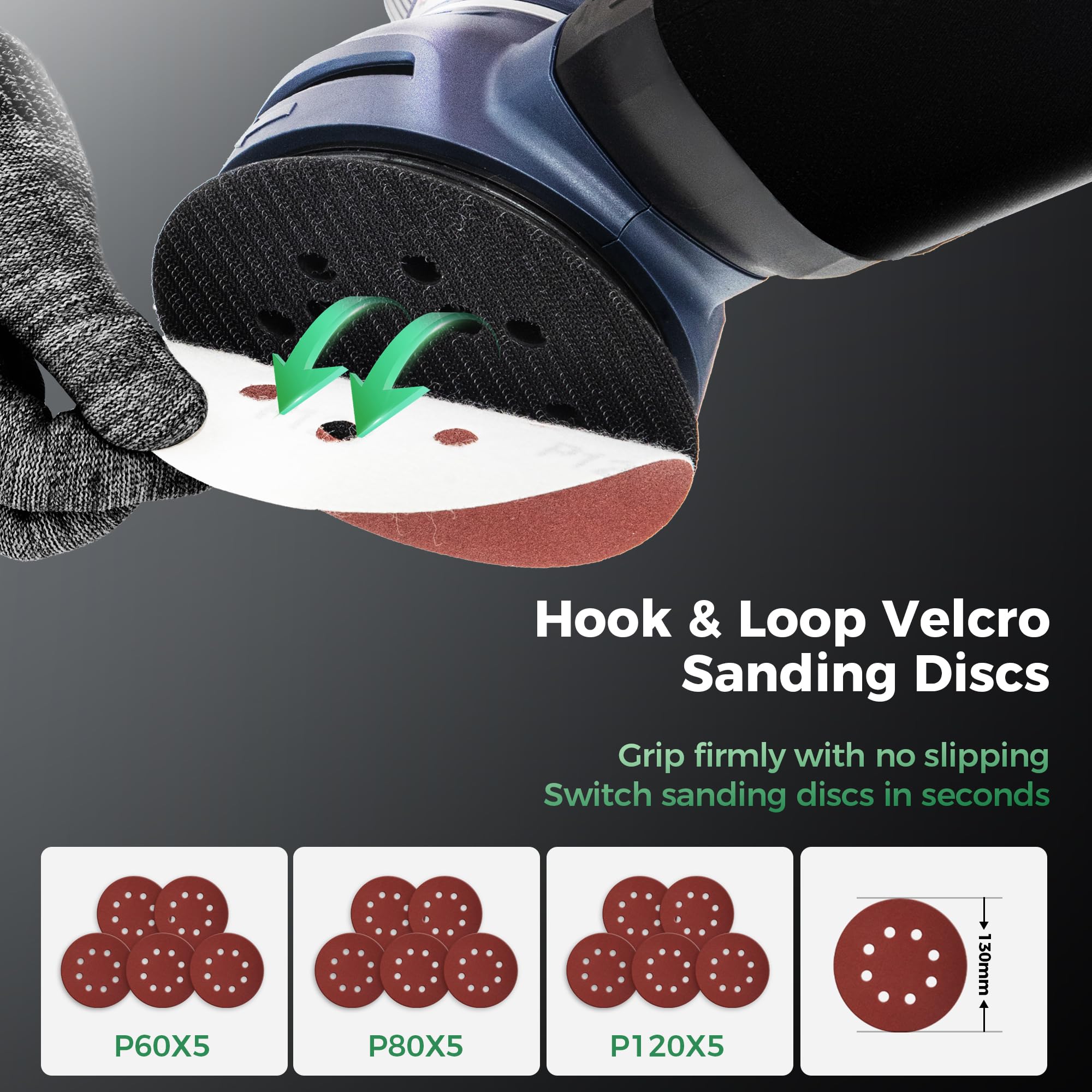 TurboVolt sander includes 15 sanding discs across 60/80/120 grit