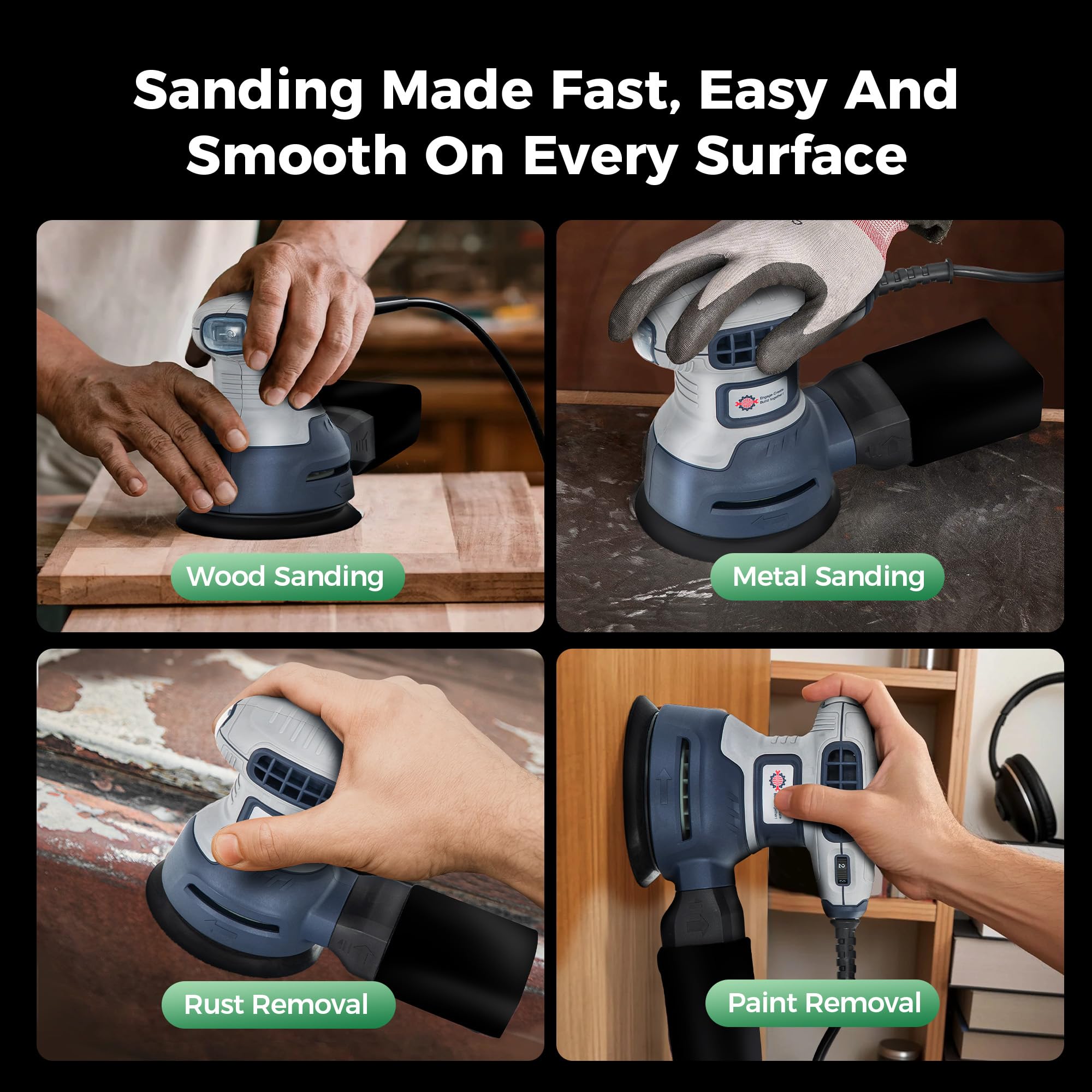 TurboVolt sander powered by a 3A motor up to 13,000 RPM