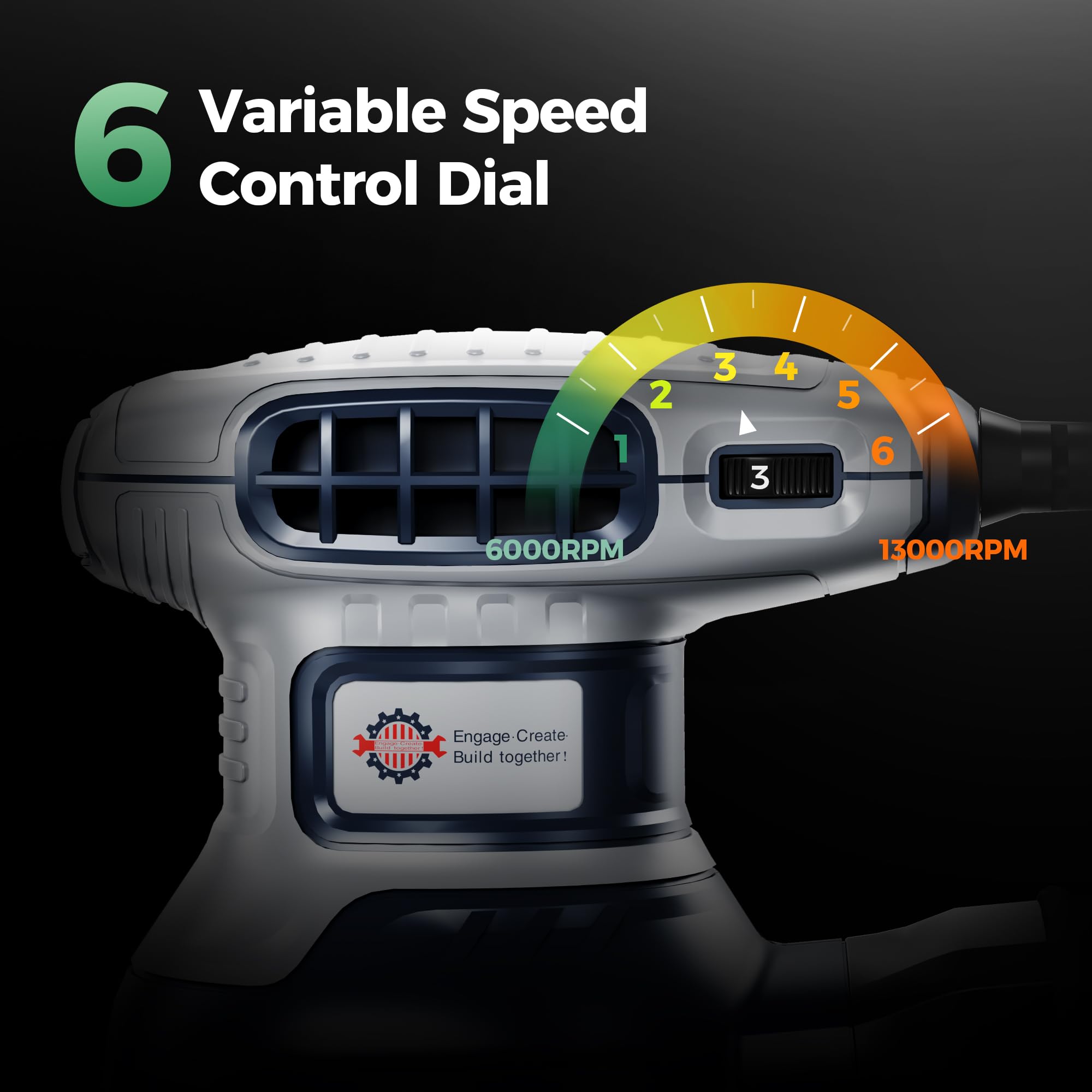 TurboVolt sander with six-speed dial for versatile sanding