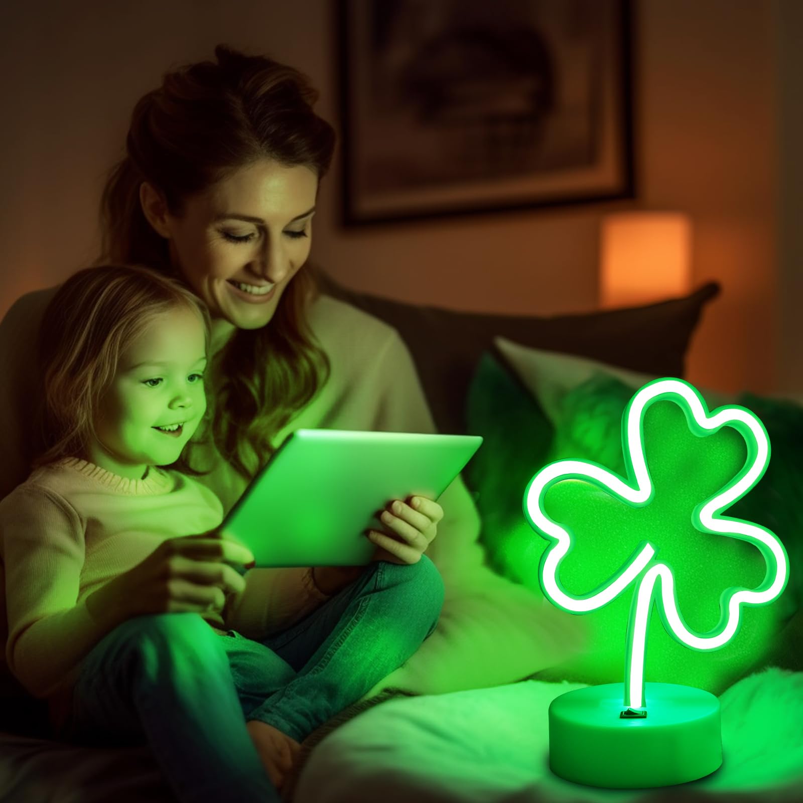 TURNMEON shamrock neon table decor ready for events.