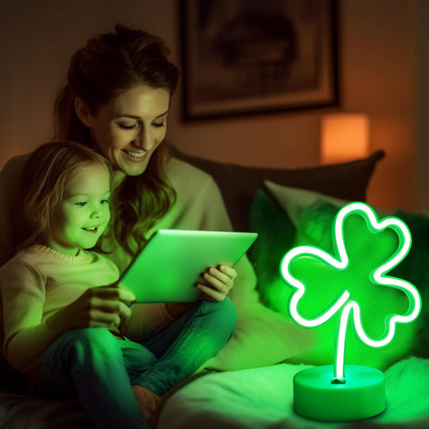 TURNMEON shamrock neon table decor ready for events.