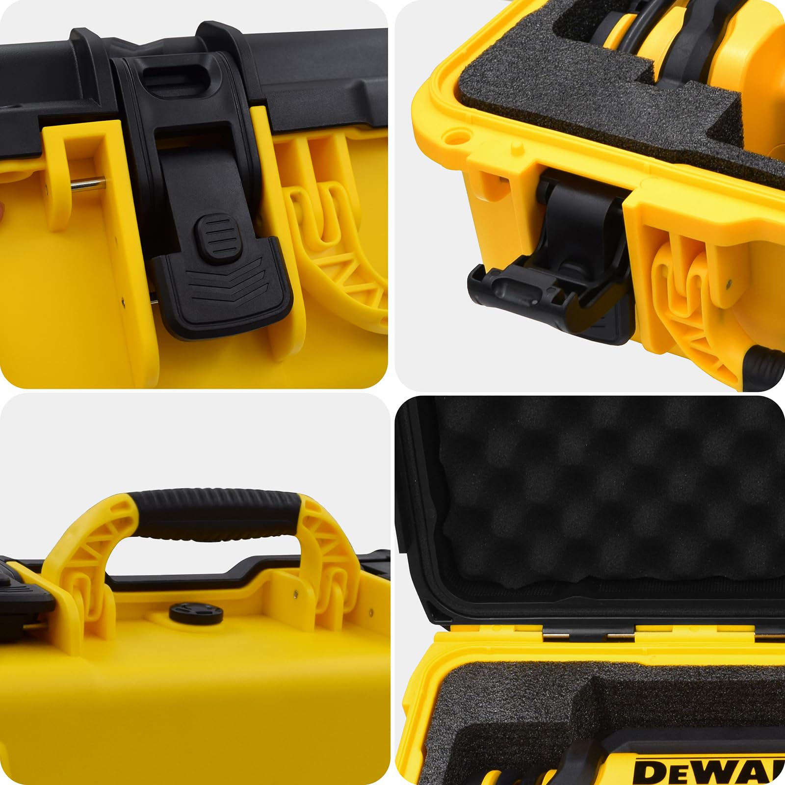 Case opens to reveal custom-cut foam securing each item snugly.