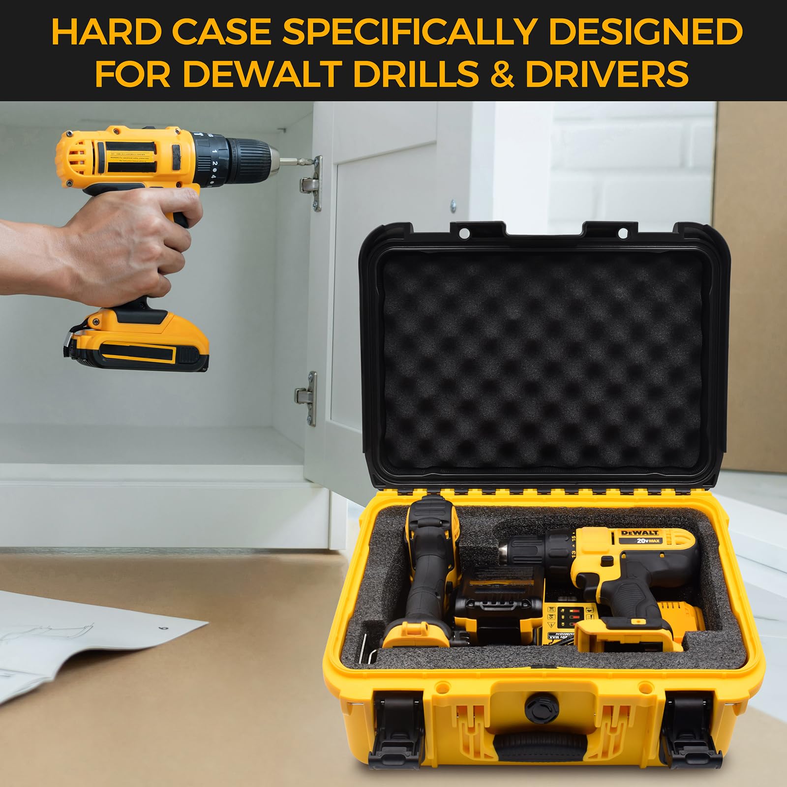 Turokacase storage for Dewalt batteries and charger inside the case.