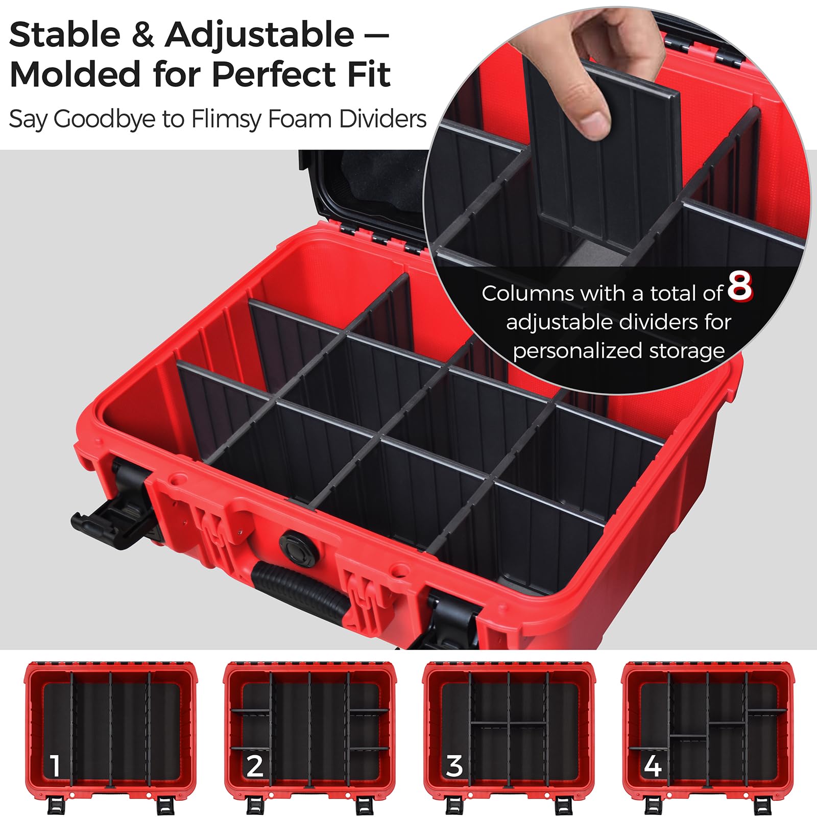 Interior dividers keep Milwaukee batteries organized and secure