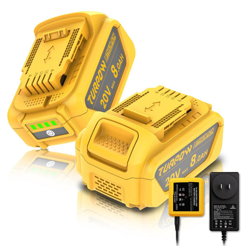 TURPOW 8.0Ah replacement DeWalt 20V battery in case for extended runtime