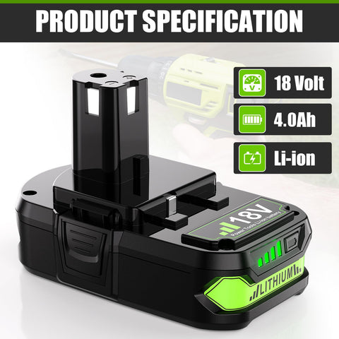 TURPOW Ryobi ONE+ compatibility battery powering P102–P109 tools efficiently.
