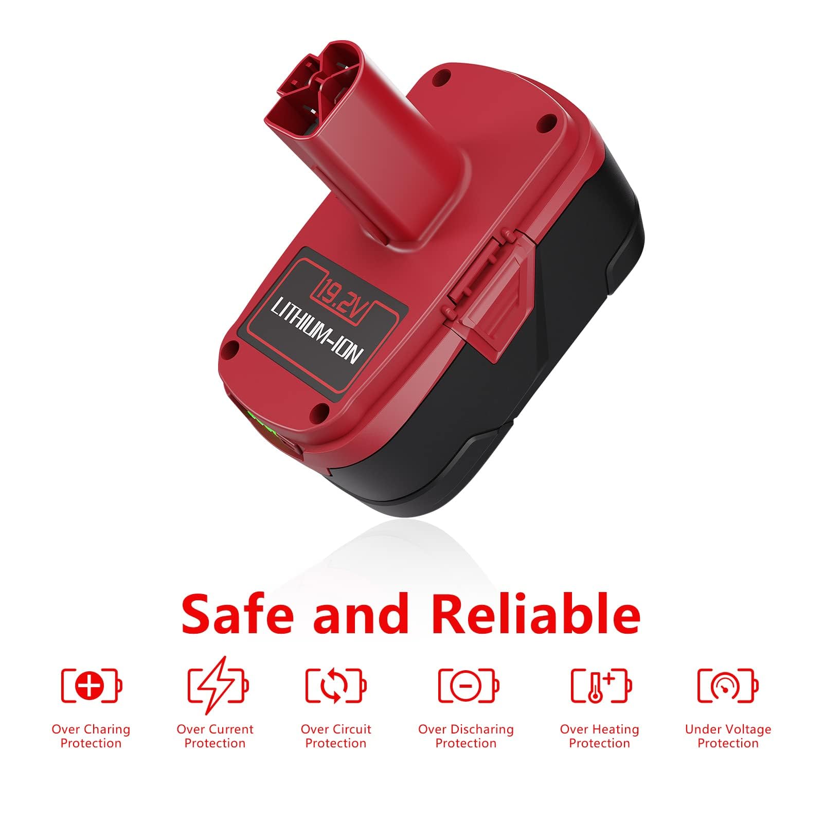 TURPOW safety protections closeup highlighting overcharge and short-circuit safeguards.