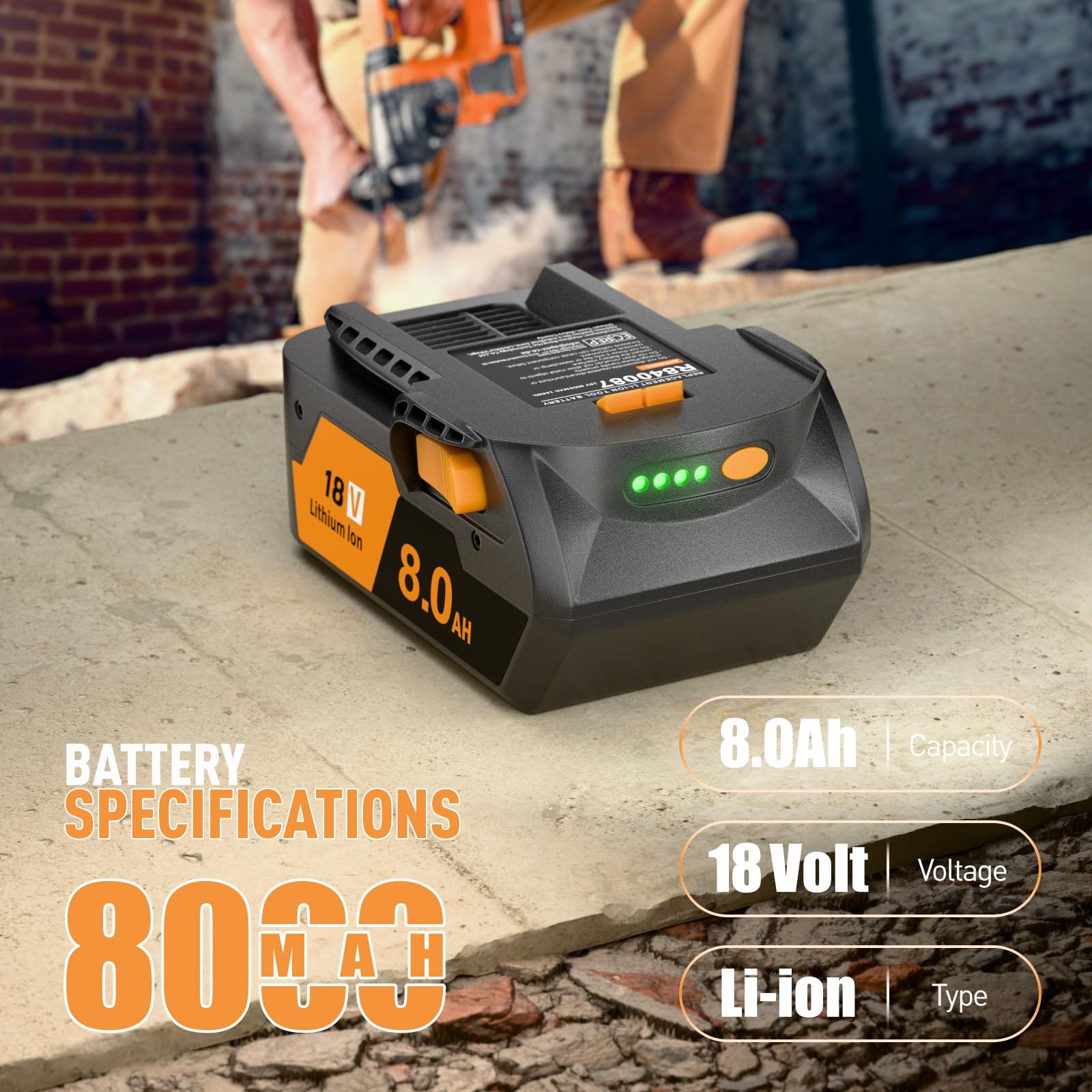 TURPOW 8Ah battery for RIDGID R840083 supports heavy-duty jobs.