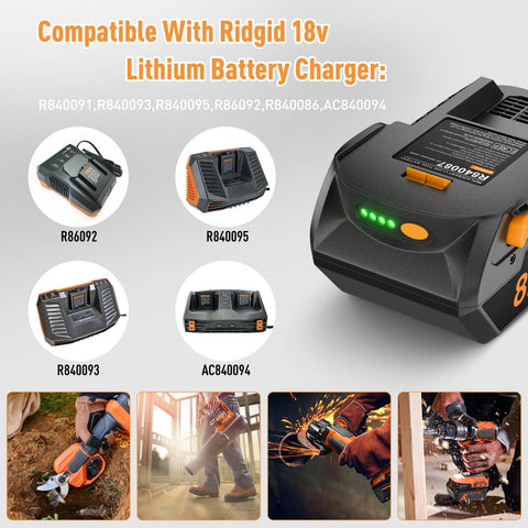 TURPOW 8Ah battery for RIDGID R840084 reliable replacement on-site.