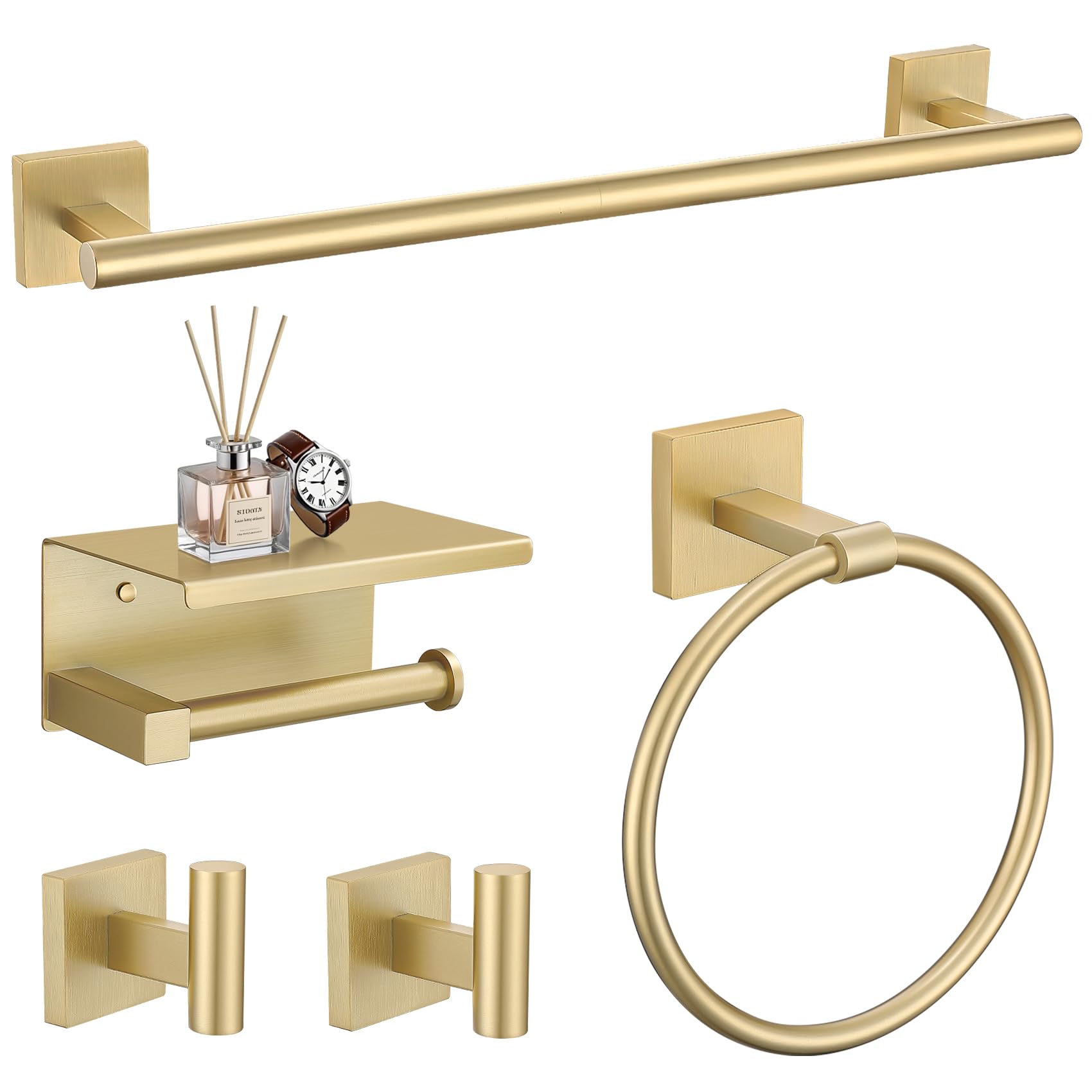 TURS brushed gold 23.6-inch towel bar keeps towels neatly dry.