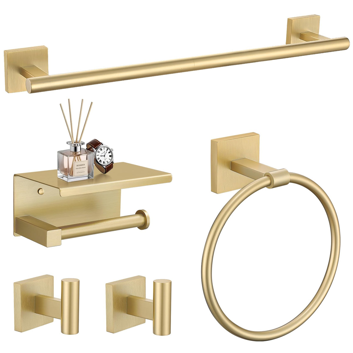TURS brushed gold 23.6-inch towel bar keeps towels neatly dry.