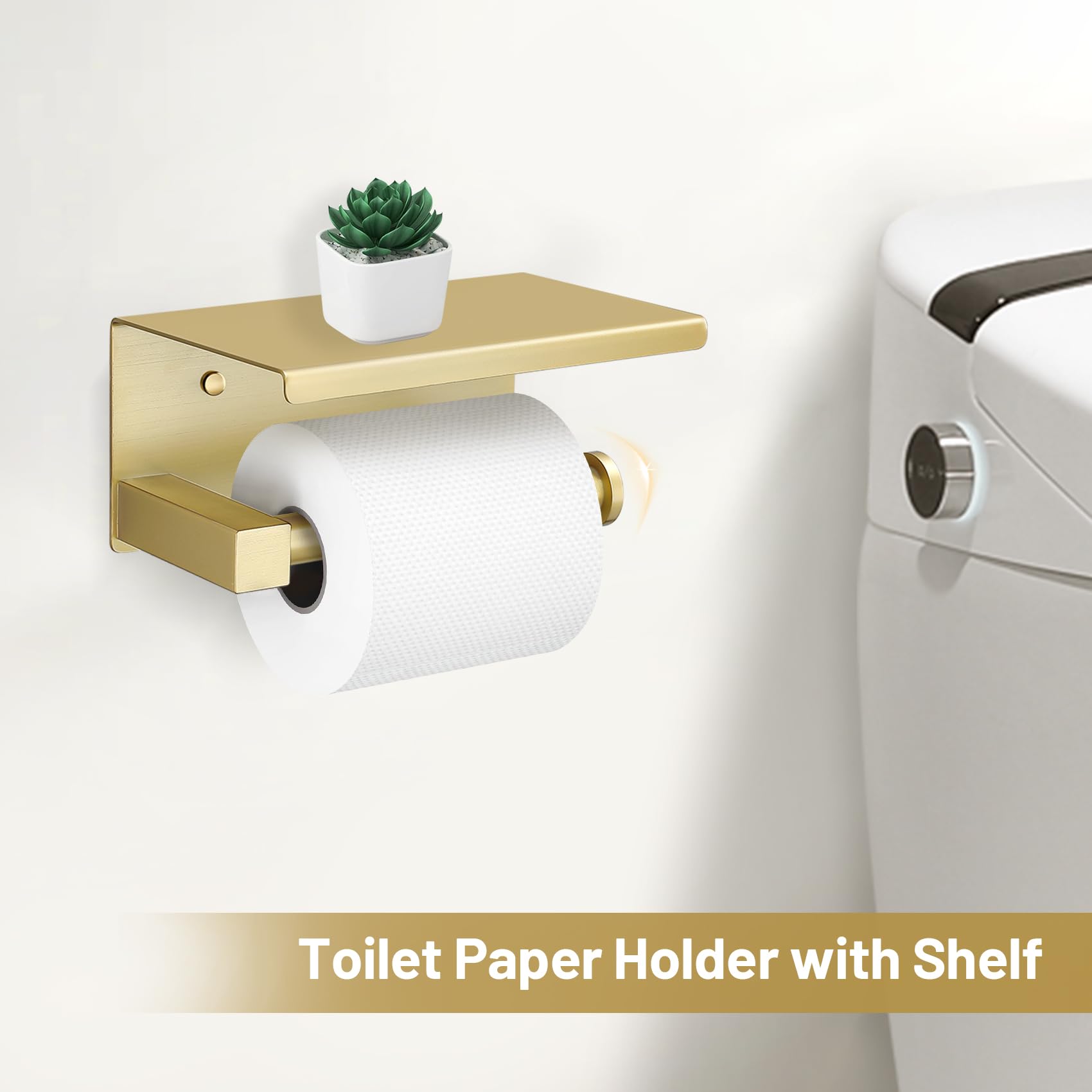 TURS 5-piece brushed gold bathroom set enhances decor and organization.